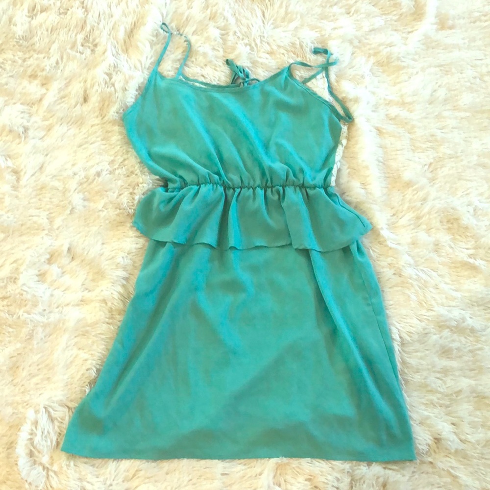 Gianni Bini Teal Peplum and Lace Back Dress